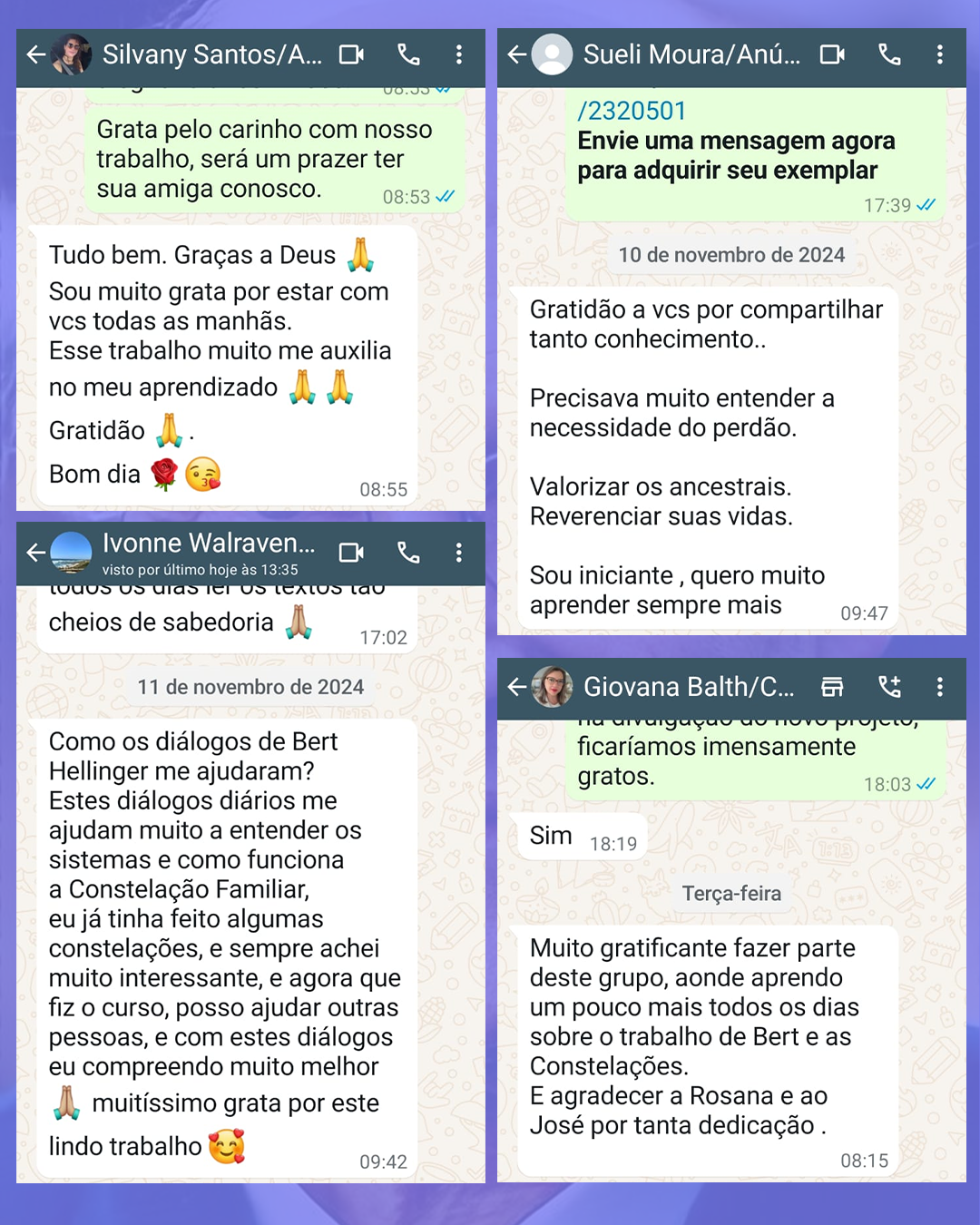 Depoimentos de alunos do Clube pelo WhatsApp